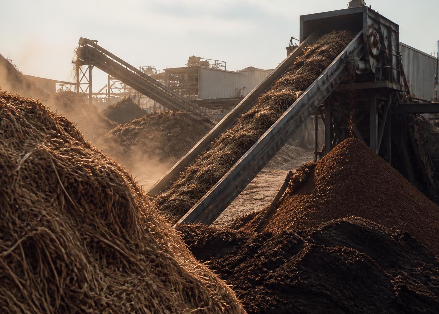 Biomass raw material handling at a processing yard